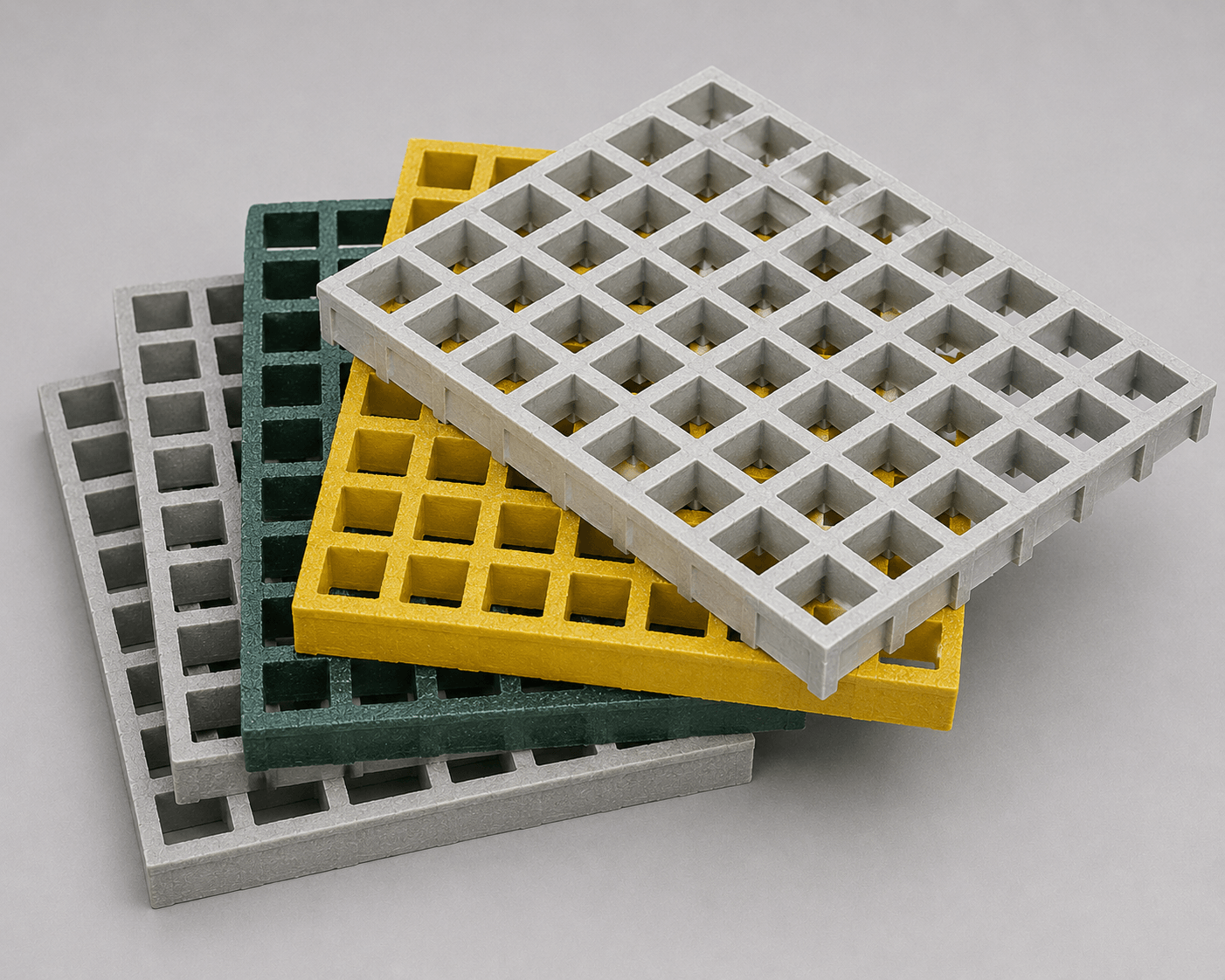 Anti-skid FRP grating walkway panel over a plant trench