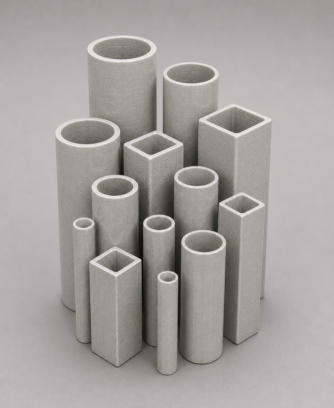 FRP round pipe and square tube sections in the stores rack