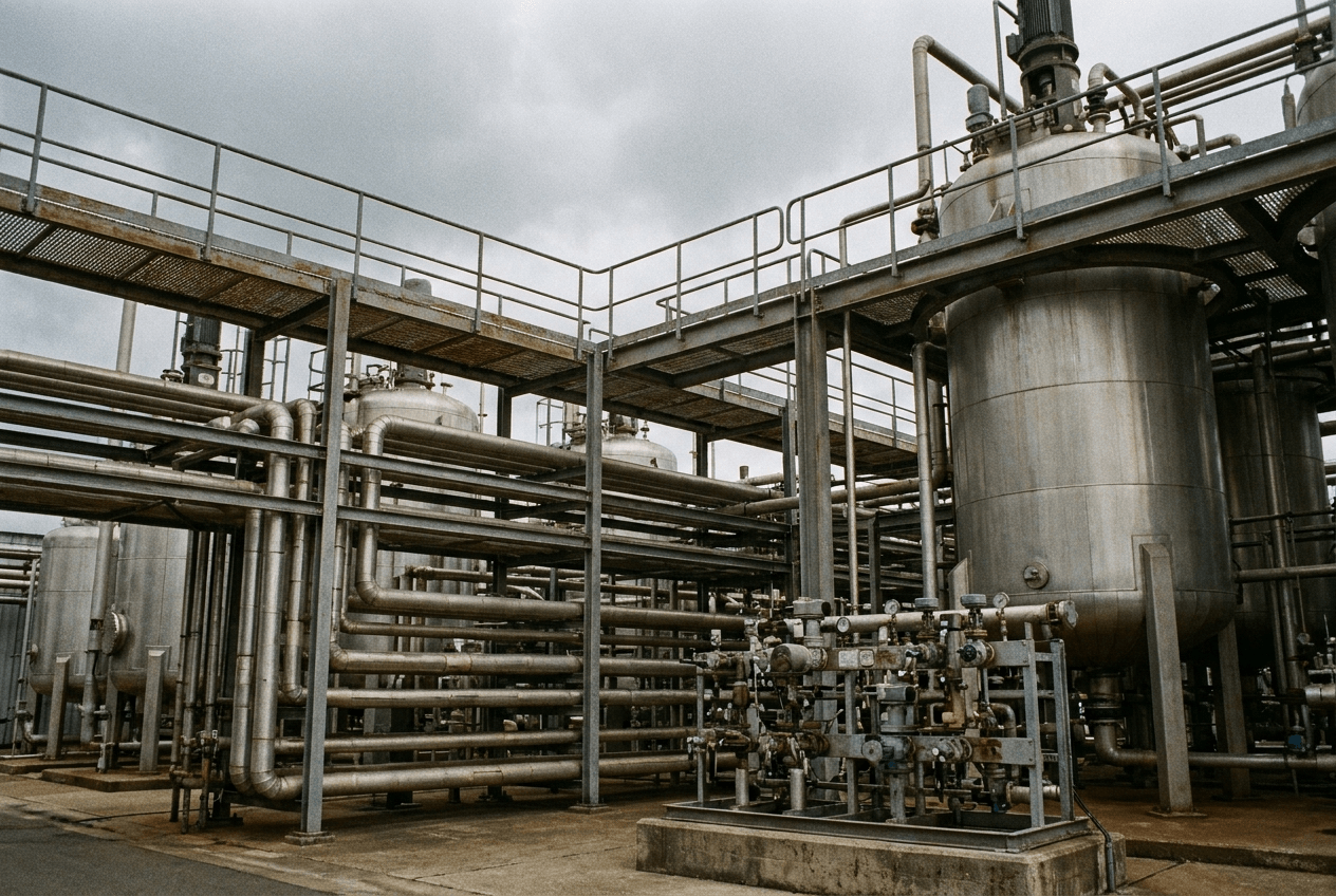 Chemical plant pipe rack carrying FRP cable trays