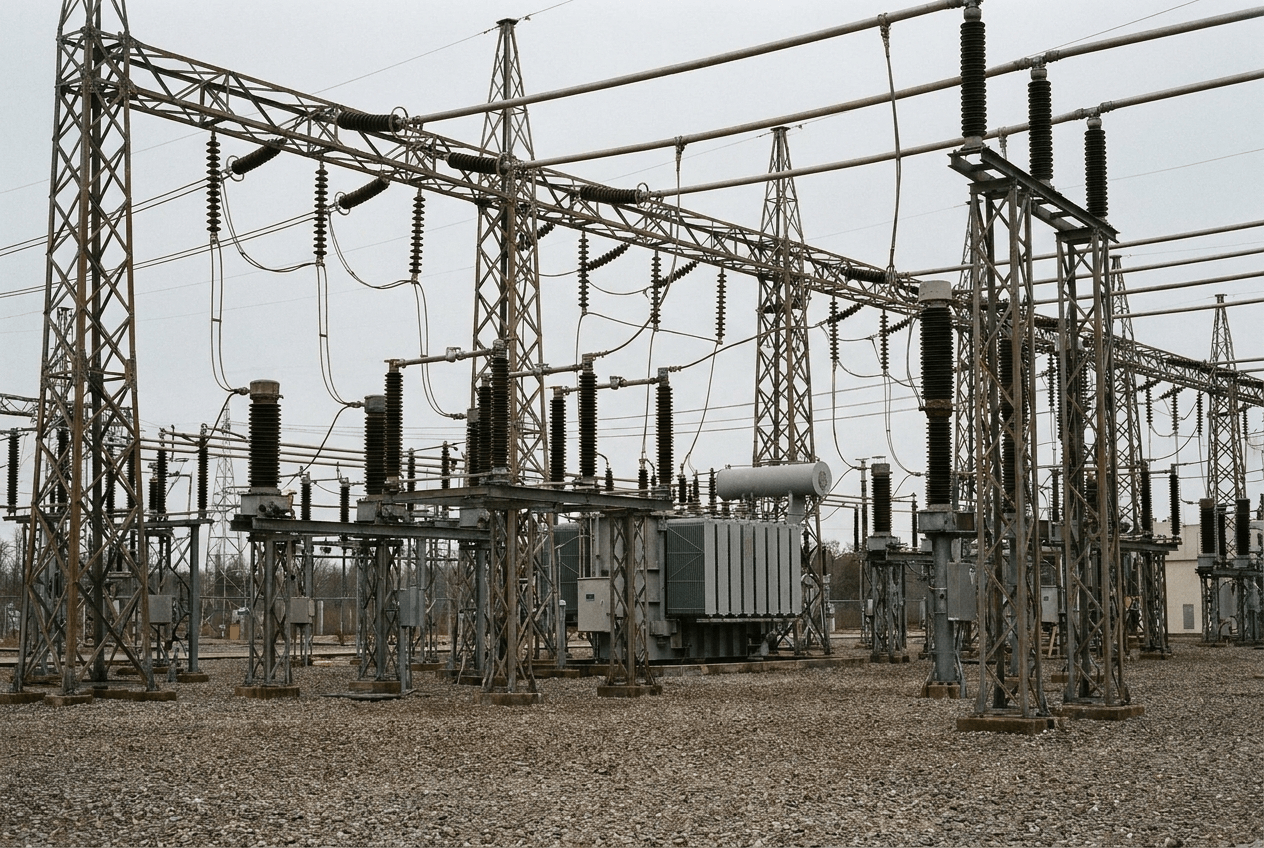 Electrical substation switchyard with non-conductive cable routing