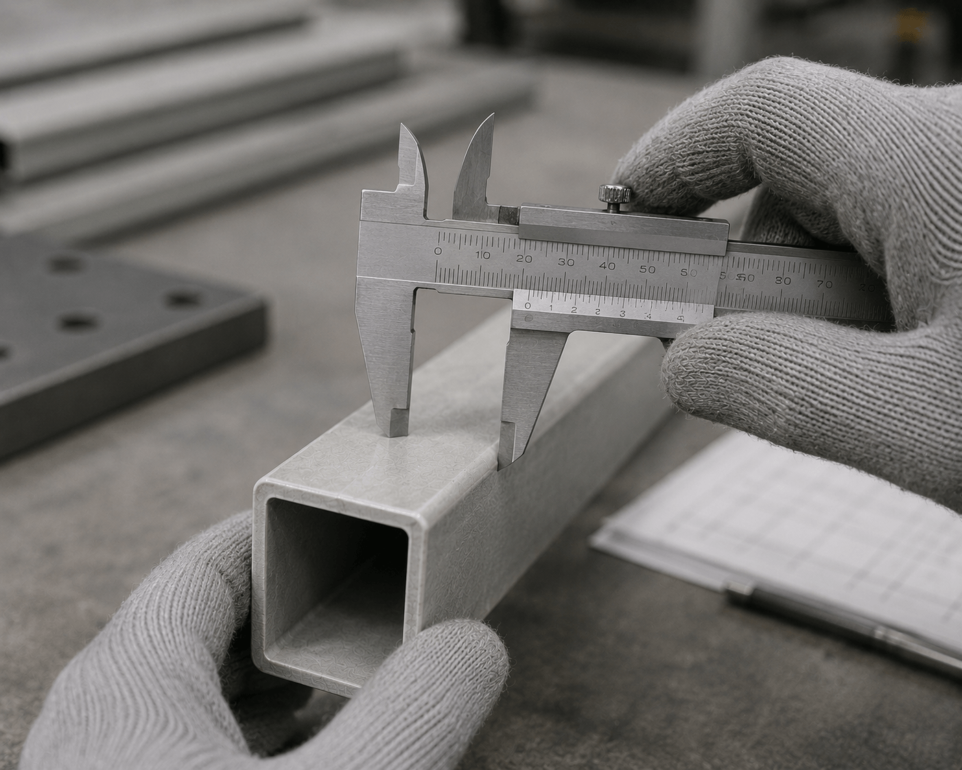 Dimensional inspection of a pultruded FRP section at the Spectron Composites QC bench